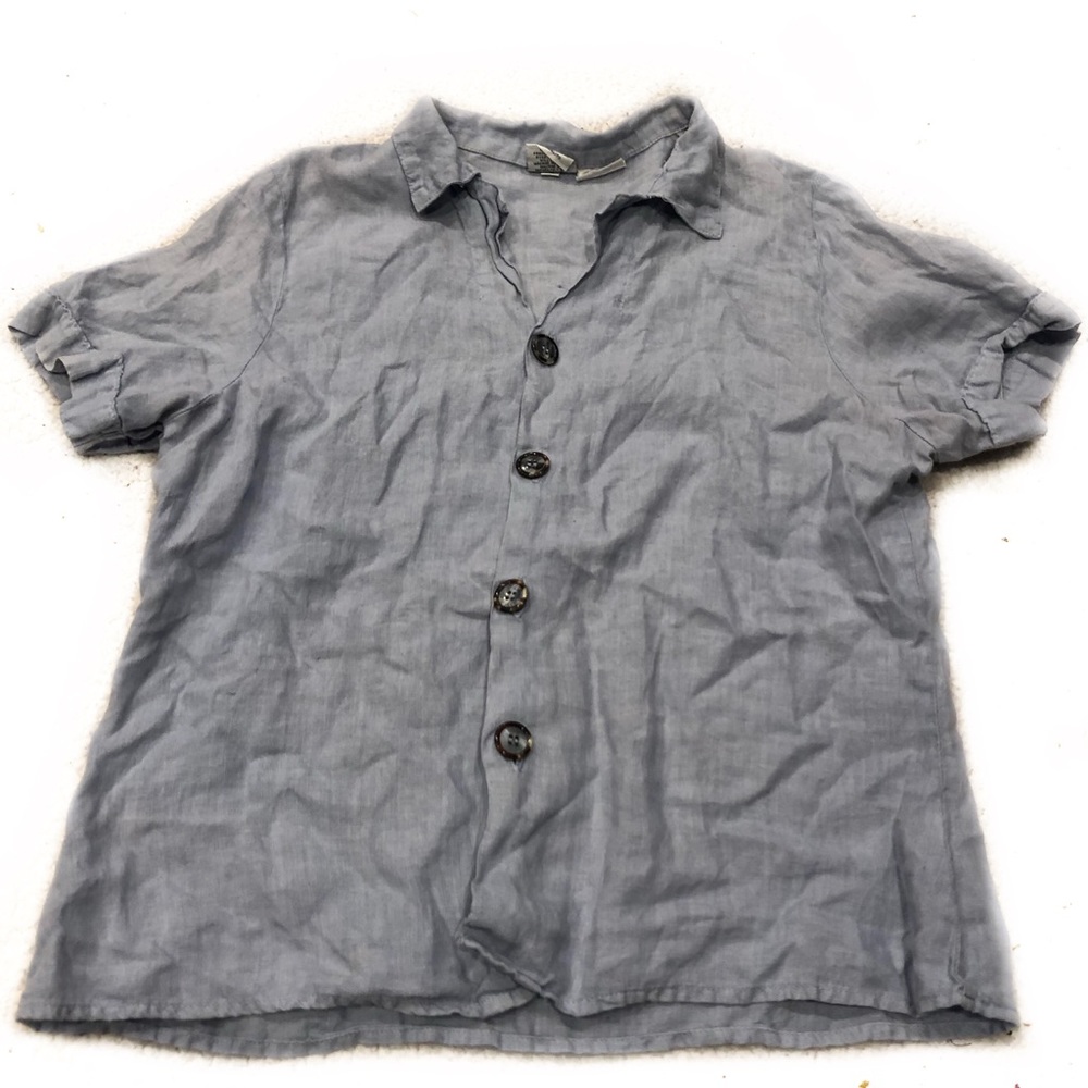 CP Shades Short Sleeve Pure Irish Linen Button Down Shirt Light Blue